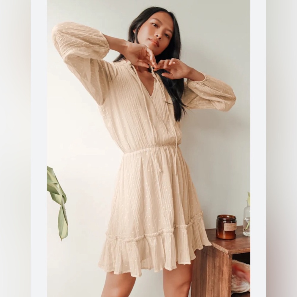 Lulus Cream Swiss Dot Mini Dress NWT Size Medium Romantic Cottagecore Boho
